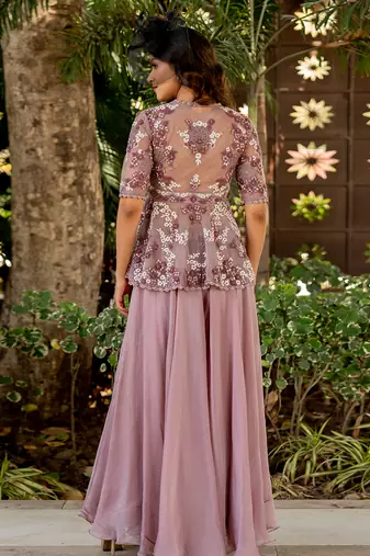 Purple net embroidered sharara set