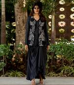 Black lurex embroidered jacket skirt set
