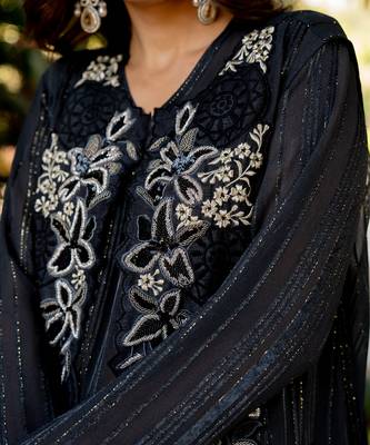 Black lurex embroidered jacket skirt set 4