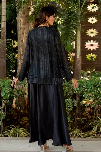 Black lurex embroidered jacket skirt set
