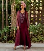 Wine lurex embroidered round dress