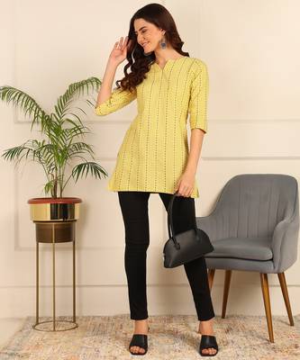 Yellow cotton short kurti & tunic for women and girls 1