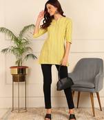 Yellow cotton short kurti & tunic for women and girls