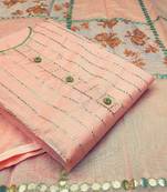 Light pink color handwork work modal chanderi unstitched chudidar dress material 