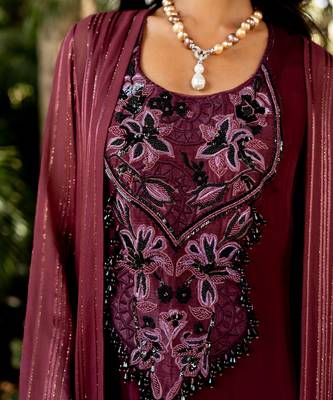 Wine lurex embroidered round dress 4