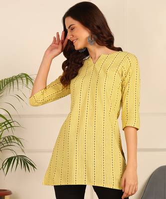Yellow cotton short kurti & tunic for women and girls 5