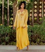 Yellow lurex embroidered top and skirt set