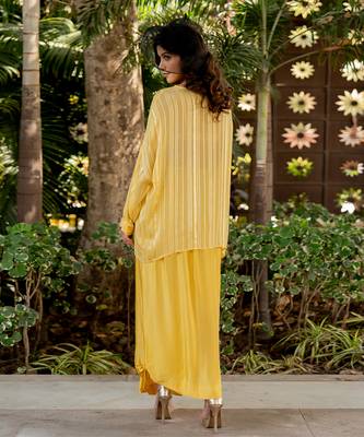 Yellow lurex embroidered top and skirt set 5