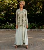 Green lurex embroidered jacket skirt set