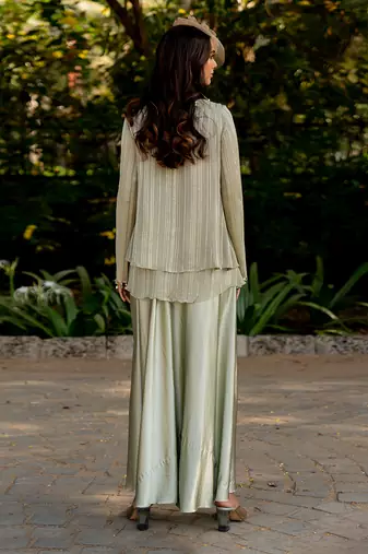 Green lurex embroidered jacket skirt set