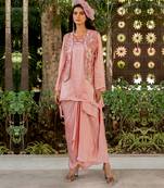 Pink crepe embroidered skirt set