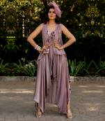 Purple crepe embroidered jumpsuit