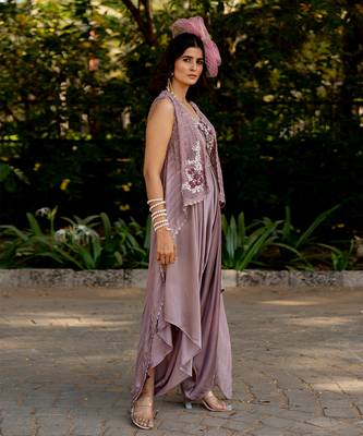 Purple crepe embroidered jumpsuit 2