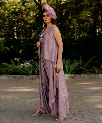 Purple crepe embroidered jumpsuit 3