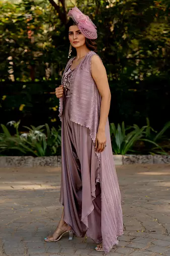 Purple crepe embroidered jumpsuit