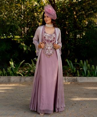 Purple lurex embroidered  cape with dress 1
