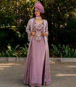 Purple lurex embroidered  cape with dress