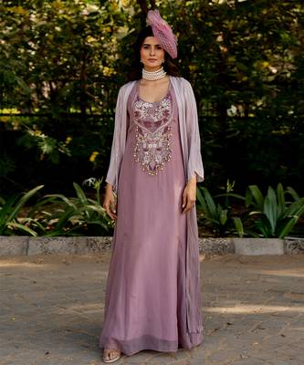 Purple lurex embroidered  cape with dress 2