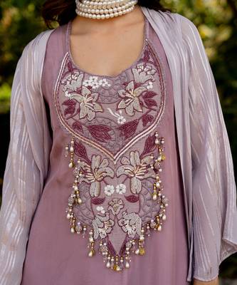 Purple lurex embroidered  cape with dress 3