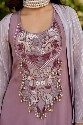 Purple lurex embroidered  cape with dress