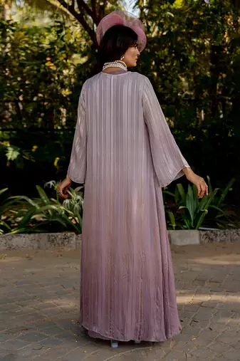 Purple lurex embroidered  cape with dress