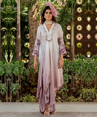Purple crepe embroidered jumpsuit 1