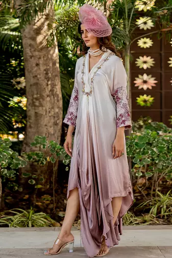 Purple crepe embroidered jumpsuit