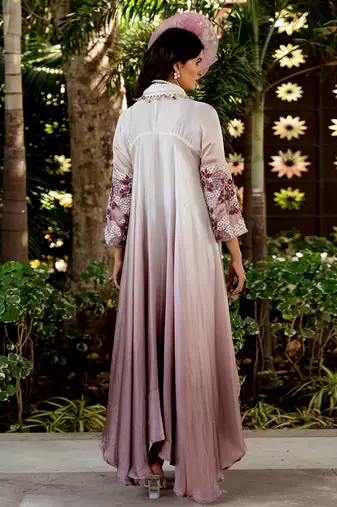 Purple crepe embroidered jumpsuit
