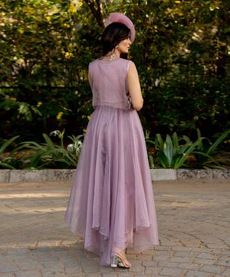 Purple organza embroidered shrug with dress 5