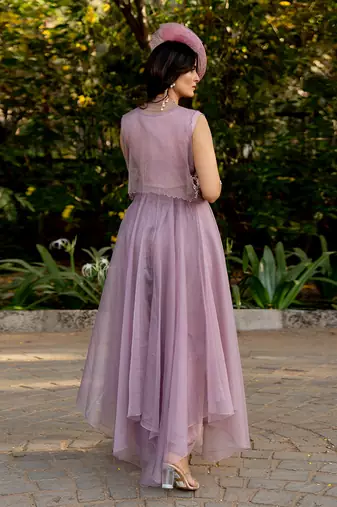 Purple organza embroidered shrug with dress