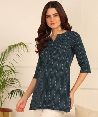 Peacock blue cotton short kurti & tunic for women and girls 3