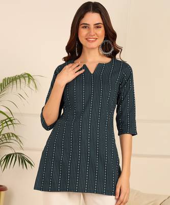 Peacock blue cotton short kurti & tunic for women and girls 5