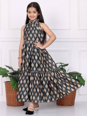 Ethnovog Ready To Wear Kids Girls Multicolor Digital Printed Chinon  Dress 1