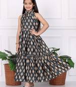 Ethnovog Ready To Wear Kids Girls Multicolor Digital Printed Chinon  Dress