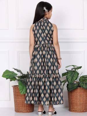 Ethnovog Ready To Wear Kids Girls Multicolor Digital Printed Chinon  Dress 5