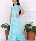 Ethnovog Ready To Wear Kids Girls Kid Girls Blue Digital Printed Georgette Gown
