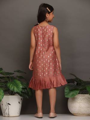 Ethnovog Ready To Wear Kids Girls Kid Girls Peach Art Silk Foil Print Dress 2