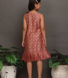 Ethnovog Ready To Wear Kids Girls Kid Girls Peach Art Silk Foil Print Dress