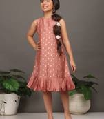 Ethnovog Ready To Wear Kids Girls Kid Girls Peach Art Silk Foil Print Dress