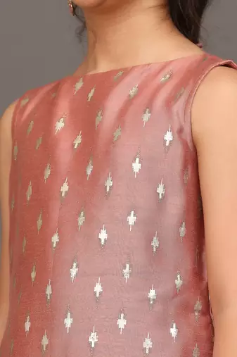 Ethnovog Ready To Wear Kids Girls Kid Girls Peach Art Silk Foil Print Dress