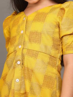 Ethnovog Ready To Wear Kids Girls Mustard Rayon Printed A-Line Dress 5