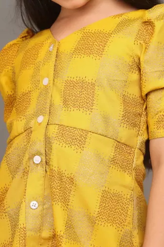 Ethnovog Ready To Wear Kids Girls Mustard Rayon Printed A-Line Dress