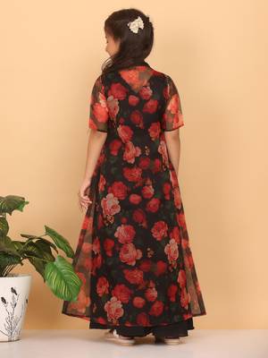 Ethnovog Ready To Wear Kids Girls Multicolored Printed Organza Jacket N Black Dress 2