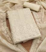 Cream lucknowi work modal chanderi semi stitched dress with unstitched bottom