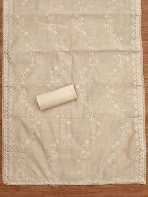 Cream lucknowi work modal chanderi semi stitched dress with unstitched bottom 3