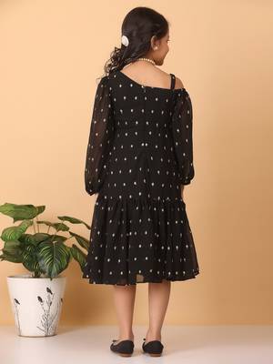 Ethnovog Ready To Wear Kids Girls Black Georgette Embroidered Dress 2