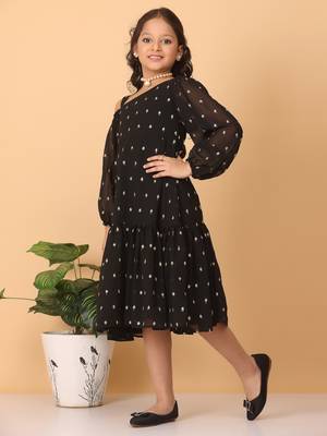 Ethnovog Ready To Wear Kids Girls Black Georgette Embroidered Dress 4