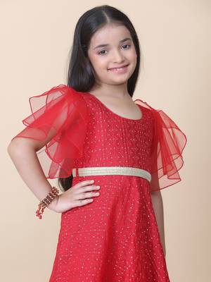 Ethnovog Ready To Wear Kids Girls Dark Red Sequins Embroidered Gown 4