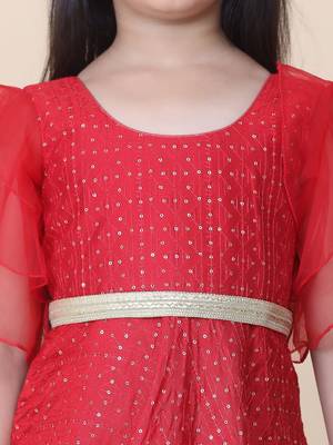 Ethnovog Ready To Wear Kids Girls Dark Red Sequins Embroidered Gown 6