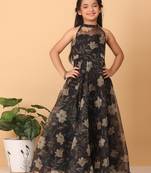 Ethnovog Ready To Wear Kids Girls Pink Organza Collar Halter Neck Gown